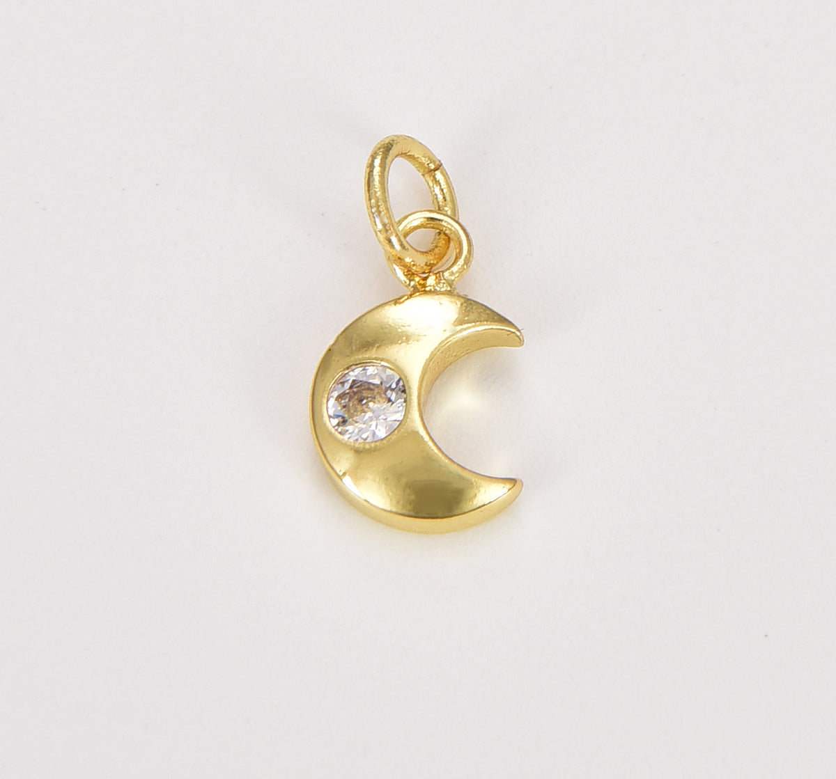 Dainty Moon Charm, Mini Celestial CZ Crescent Moon Charm Gold Charm, 18k Gold CZ Charm Pendant for Bracelet Earring Necklace, CP1079