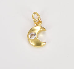 Dainty Moon Charm, Mini Celestial CZ Crescent Moon Charm Gold Charm, 18k Gold CZ Charm Pendant for Bracelet Earring Necklace, CP1079