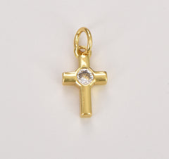 Dainty 18K Gold Cross Bead, CZ Micro Pave Cross Spacer Bead, Cubic Zirconia, Gold Cross Spacer Beads for bracelet making, CP1080