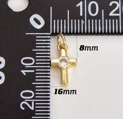 Dainty 18K Gold Cross Bead, CZ Micro Pave Cross Spacer Bead, Cubic Zirconia, Gold Cross Spacer Beads for bracelet making, CP1080