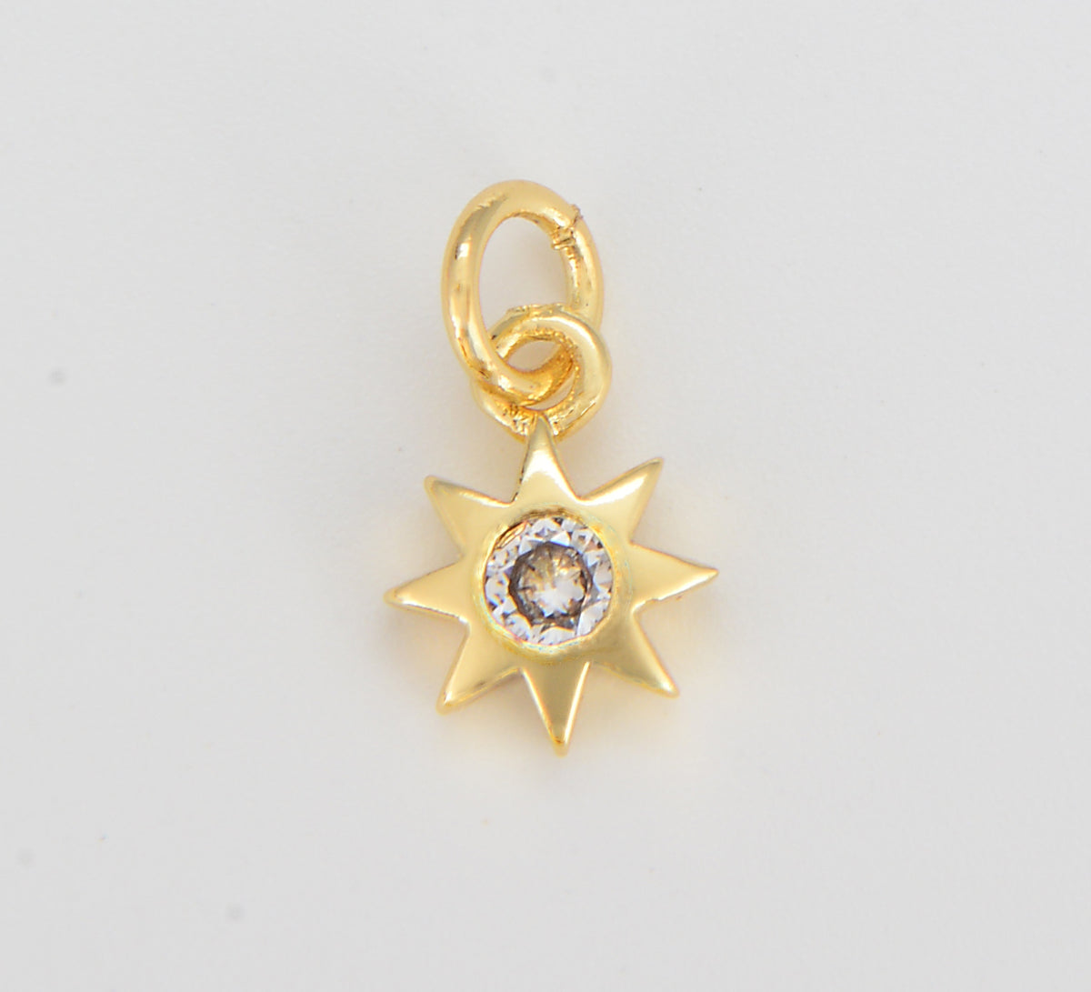 18K Gold Starburst CZ Micro Pave Charm Pendant, Starburst Charm, Star Charm, Starburst Necklace, Cubic Zirconia, 10x7mm, CP1081