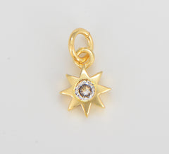 18K Gold Starburst CZ Micro Pave Charm Pendant, Starburst Charm, Star Charm, Starburst Necklace, Cubic Zirconia, 10x7mm, CP1081