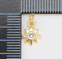 18K Gold Starburst CZ Micro Pave Charm Pendant, Starburst Charm, Star Charm, Starburst Necklace, Cubic Zirconia, 10x7mm, CP1081