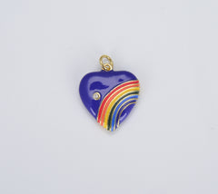 Rainbow Heart Charms in 18K Gold Enamel with Cubic Zirconia Crystal, Retro 1980’s Style Charm Vintage Heart Pendant, 20x18mm, CP1082