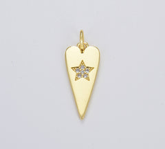 18K Gold Heart with Star Charm Pendant, CZ Micro Pave Arrowhead Pendant, Star Charm, Star Pendant, Cubic Zirconia, 20x9mm, CP1083