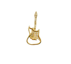 Guitar CZ Micro Pave 18K Gold Charm Pendant, Guitar Charm, Guitar Pendant, Musical Instruments Charm, Cubic Zirconia, 27x12mm, CP1084