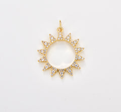 Sun CZ Micro Pave 18K Gold Charm Pendant, Sun Charm, Minimalist Charm, Sun Charm, Sun Pendant, Charm, 26x21mm, CP1085