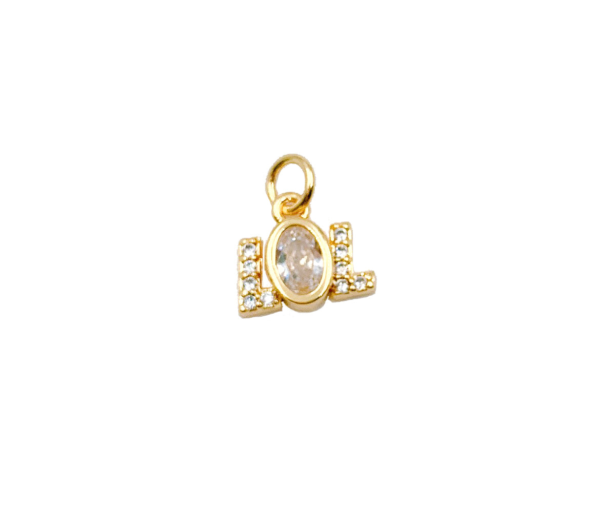 LOL CZ Micro Pave Charm, Lol Necklace, Lol Charm, Lol Pendant, Laugh Out Loud, Laughing Out Loud, Cubic Zirconia, 11x10mm, CP1086