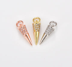 Mini Spike CZ Micro Pave Charm Pendant, Spike Pendant, Spike Charm, Mini Spike Charms, Spike, Cubic Zirconia, Charm, 18x5mm, CP1087