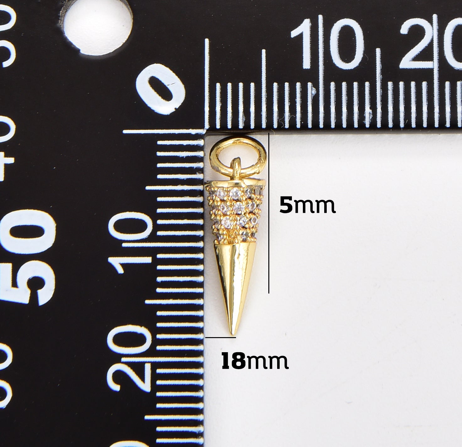 Mini Spike CZ Micro Pave Charm Pendant, Spike Pendant, Spike Charm, Mini Spike Charms, Spike, Cubic Zirconia, Charm, 18x5mm, CP1087