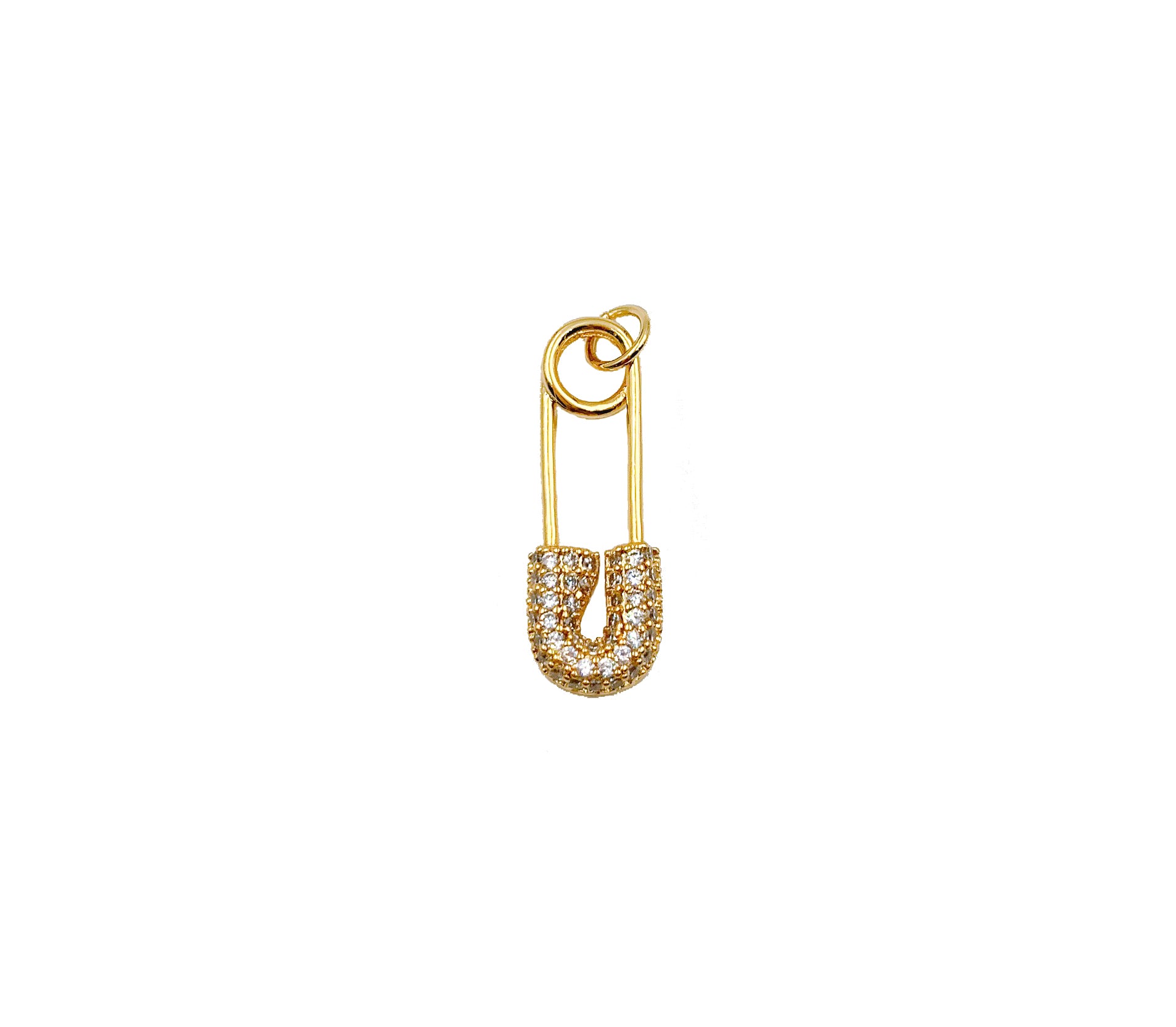 Safety Pin Charm Pendant, CZ Micro Pave Gold Safety Pin Charm, Gold Safety Pin Charm, 18k Gold, Cubic Zirconia, 23x8mm, CP1088