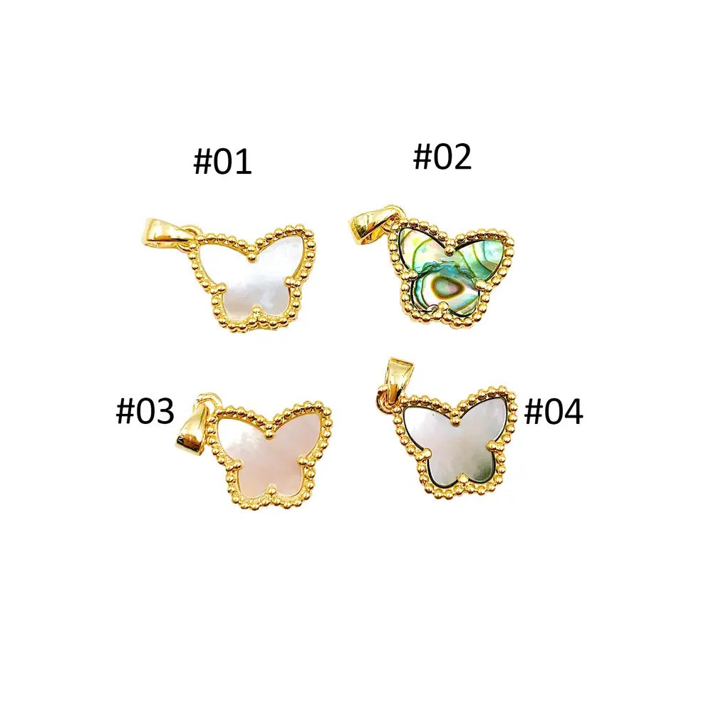 18K Gold Butterfly Charm Pendant, Mother Of Pearl Shell Butterfly Abalone Shell Butterfly Charm Bracelet Necklace 15x11mm, CP1089