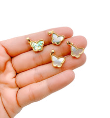 18K Gold Butterfly Charm Pendant, Mother Of Pearl Shell Butterfly Abalone Shell Butterfly Charm Bracelet Necklace 15x11mm, CP1089