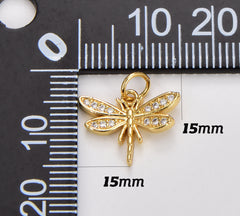 Dragonfly CZ Micro Pave Charm Pendant, Dragonfly Charm, Dragonfly Pendant, Dragonfly Necklace, Cubic Zirconia, Charm, 15x12mm, CP1092