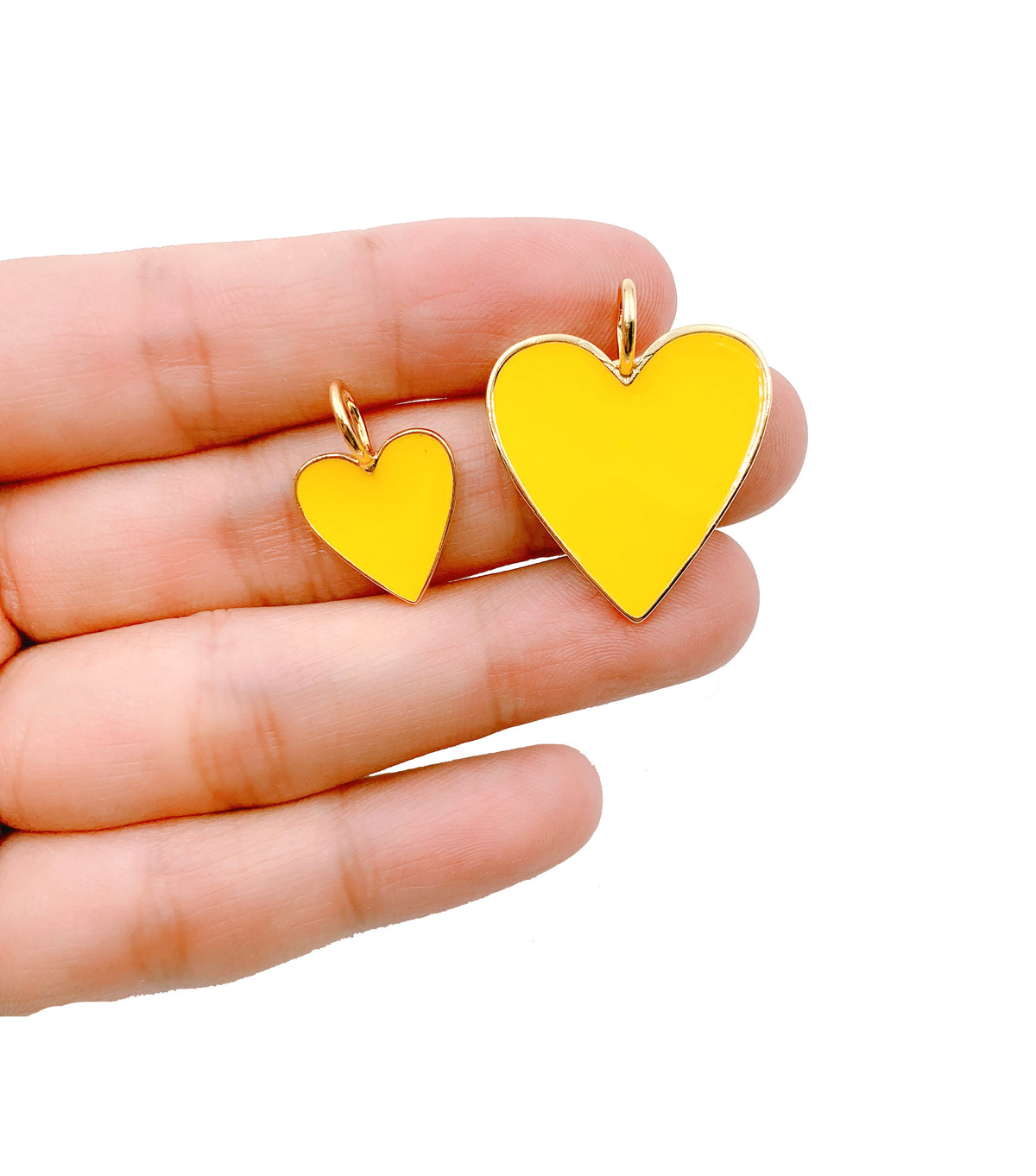 Yellow Enamel Heart Charm Pendant, Gold Filled Over Brass Heart Charm, Heart Pendant, Heart Necklace, Yellow Heart Charm, 15/24mm, CP1100