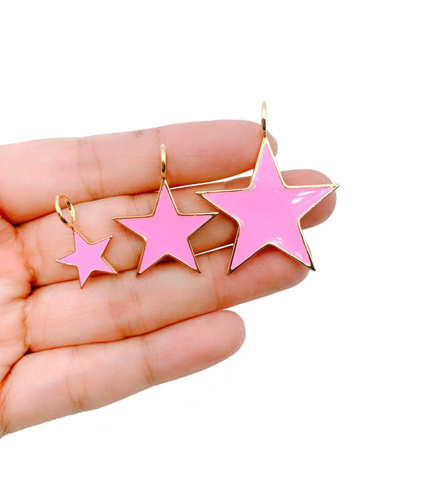 18K Gold Filled Pink Enamel Star Charm, Star Charm, Star Pendant, Enamel Charms, Star Necklace, Small/Medium/Large, 15/25/35mm, CP1101