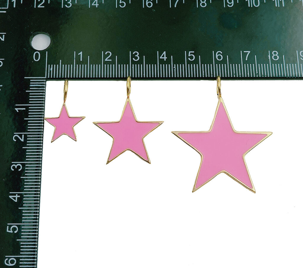 18K Gold Filled Pink Enamel Star Charm, Star Charm, Star Pendant, Enamel Charms, Star Necklace, Small/Medium/Large, 15/25/35mm, CP1101