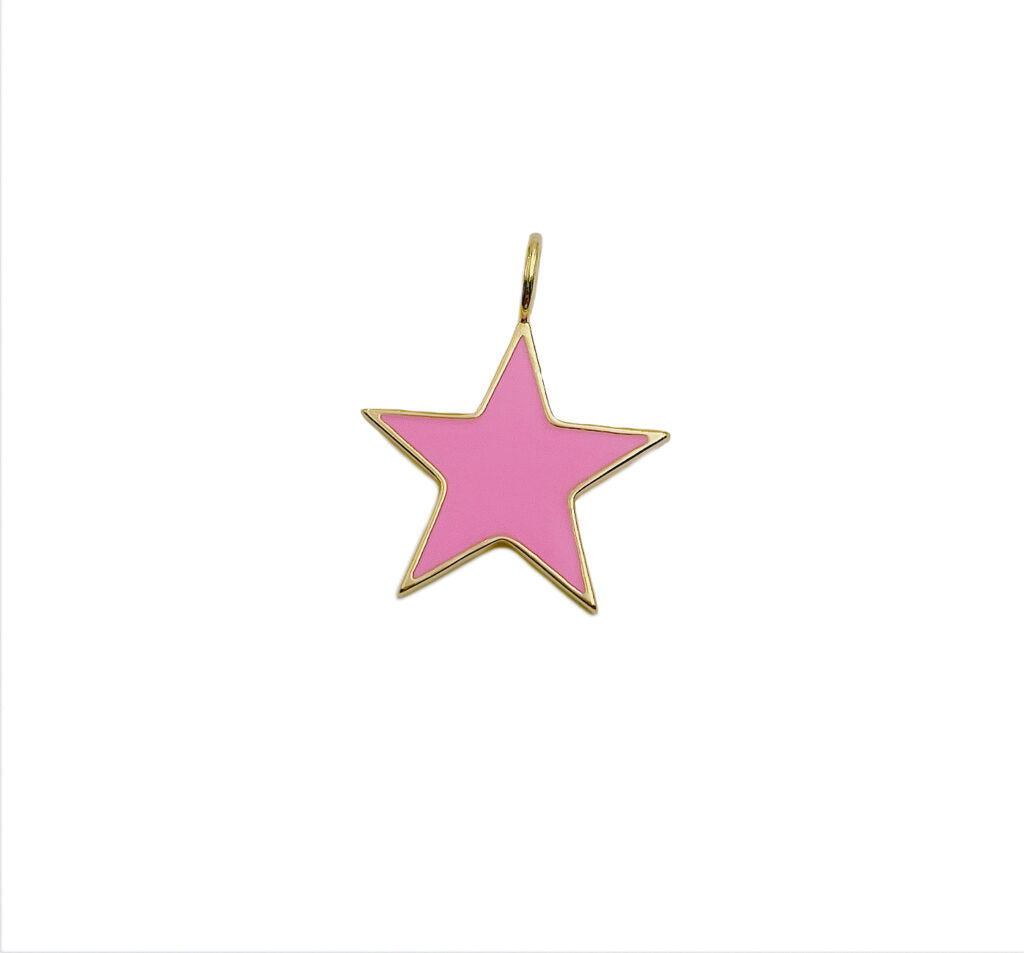 18K Gold Filled Pink Enamel Star Charm, Star Charm, Star Pendant, Enamel Charms, Star Necklace, Small/Medium/Large, 15/25/35mm, CP1101