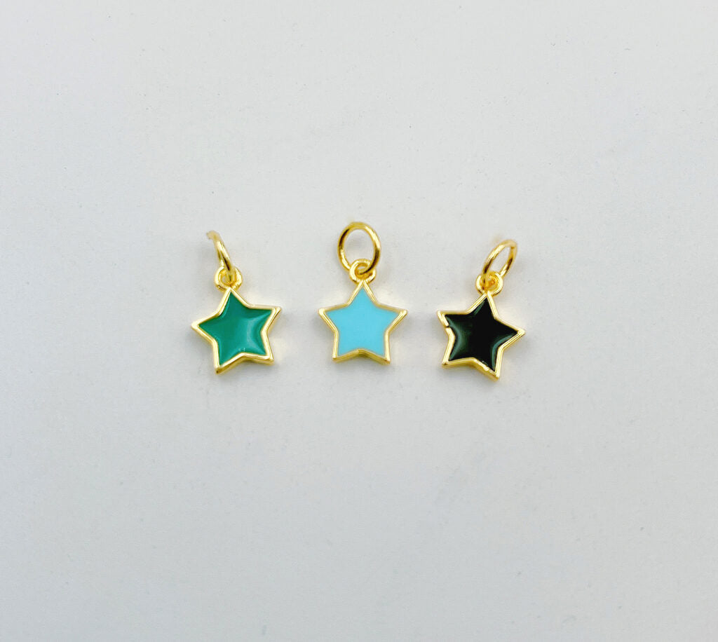 18K Gold Filled Enamel Star Charm, Turquoise Light Blue Black Gold Filled Over Brass Star Pendant, Enamel Charm for Necklace Bracelet Earrings, 8mm, CP1103