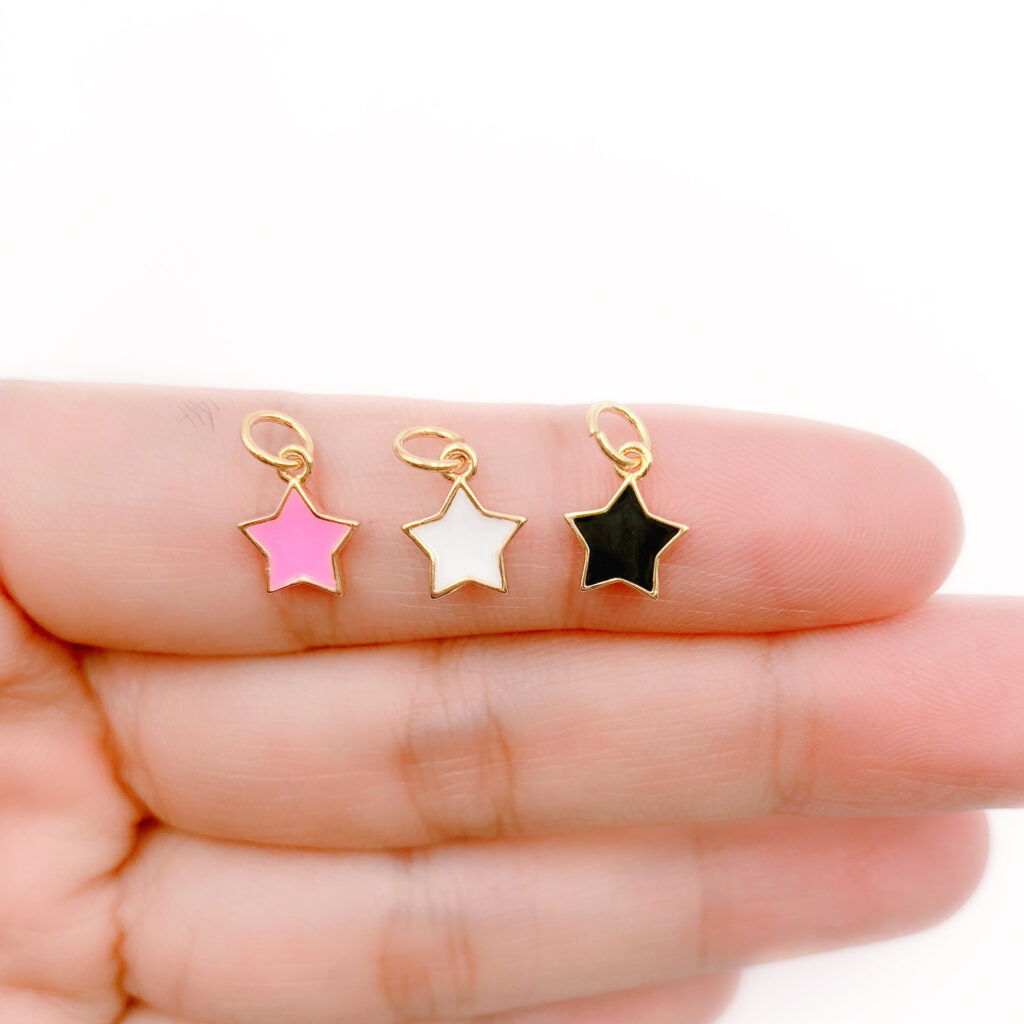 18K Gold Filled Enamel Star Charm, Turquoise Light Blue Black Gold Filled Over Brass Star Pendant, Enamel Charm for Necklace Bracelet Earrings, 8mm, CP1103