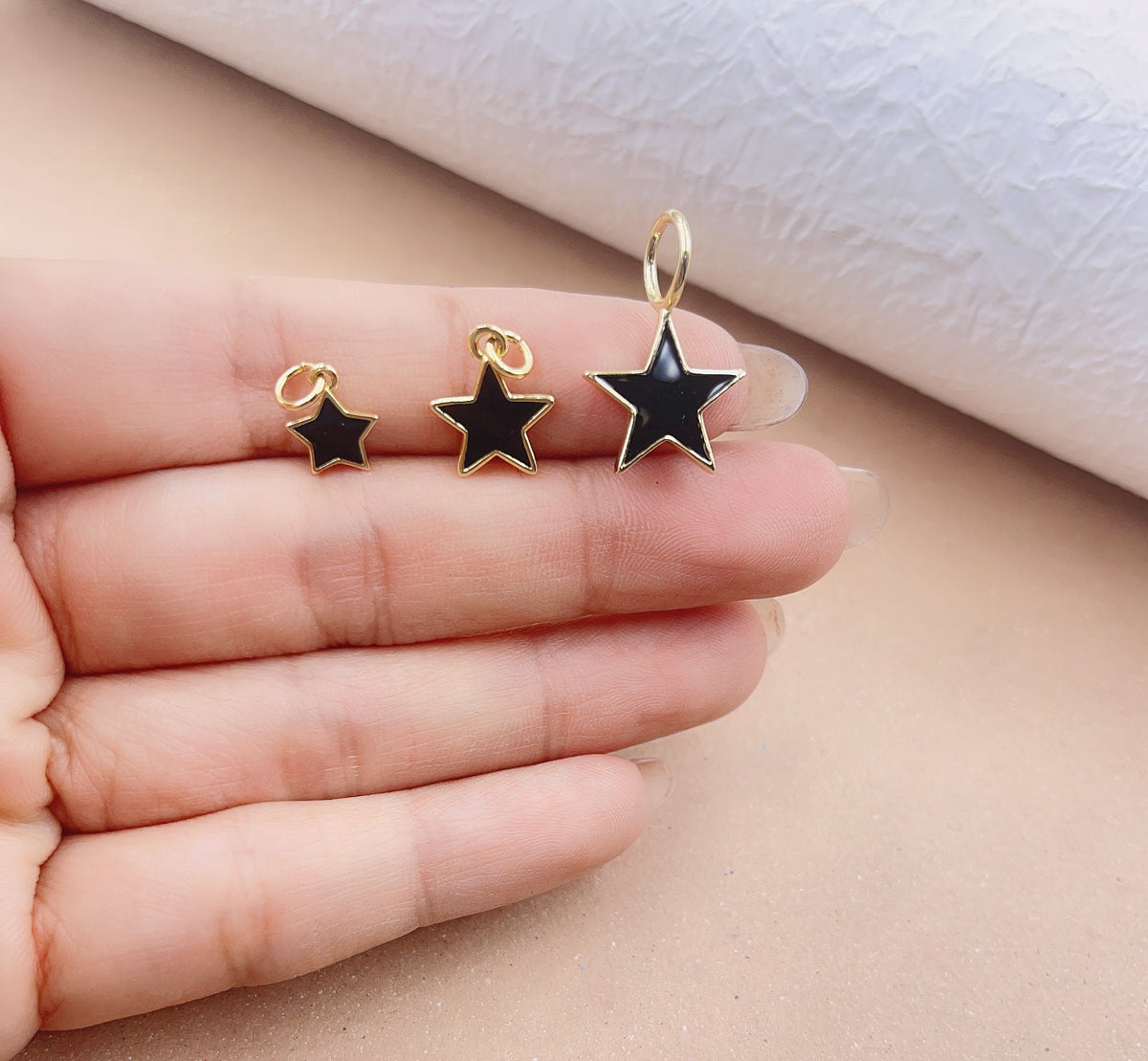 Black Enamel Star Gold Finish Charm Pendant, Star Charm, Star Pendant, Star Necklace, Enamel Charm, Charm Necklace, CP1103