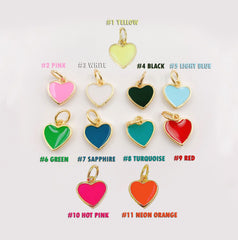 18K Gold Filled Mini Enamel Heart Charm in White, Black, Pink, Navy, Green, Turquoise Blue, Red, Enamel Charms, Gold Filled Over Brass Heart Charm, CP1104