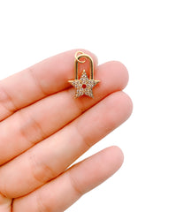 Star Safefty Pin Charm Pendant, CZ Micro Pave Star Safety Pin Pendant, Safety Pin Charm, Star Charm, Cubic Zirconia, 19x13mm, CP1106