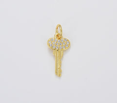 18K Gold Key Charm Pendant, Micro Pave CZ Charm, Gold Pendant Dainty Cubic Key Necklace Charm for Jewelry Making, 15x8mm, CP1112