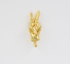 Peace Hand Sign Charm Pendant, 18K Gold Peace Hand Sign, Peace Sign Charm, V Sign Necklace, V Hand sign Charm, 18x7mm, CP1113