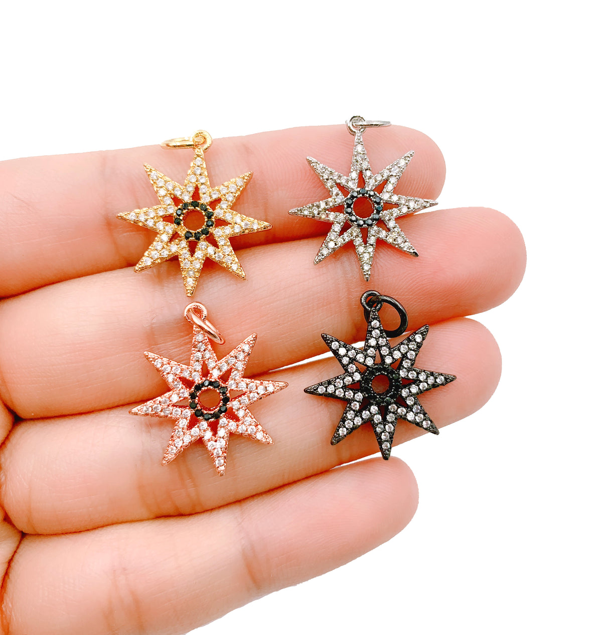 Starburst Charm Pendant, 18K Gold CZ Micro Pave Starburst Pendant, Star Charm, Star Pendant, Star Necklace, 20mm, CP1122