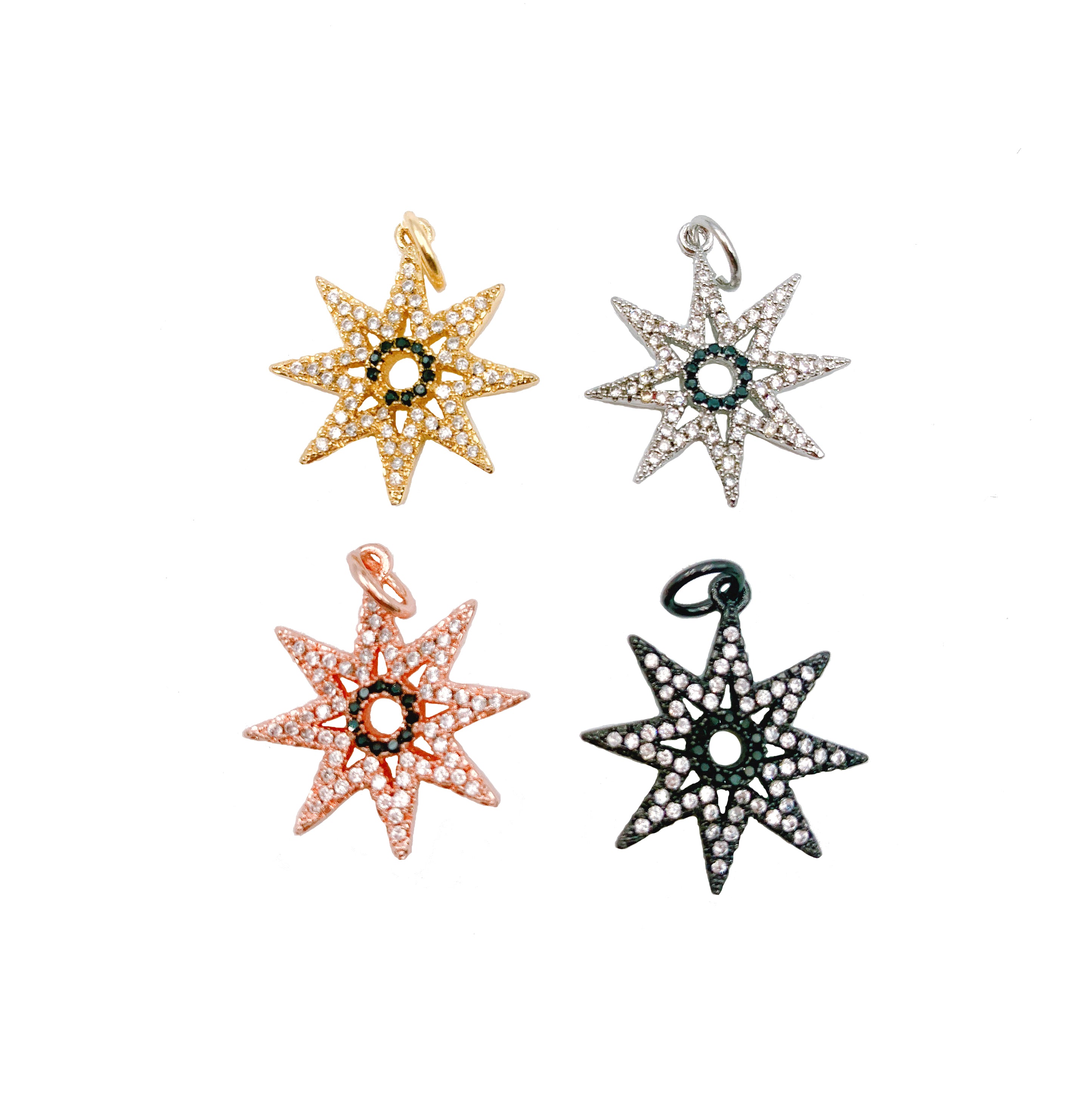 Starburst Charm Pendant, 18K Gold CZ Micro Pave Starburst Pendant, Star Charm, Star Pendant, Star Necklace, 20mm, CP1122