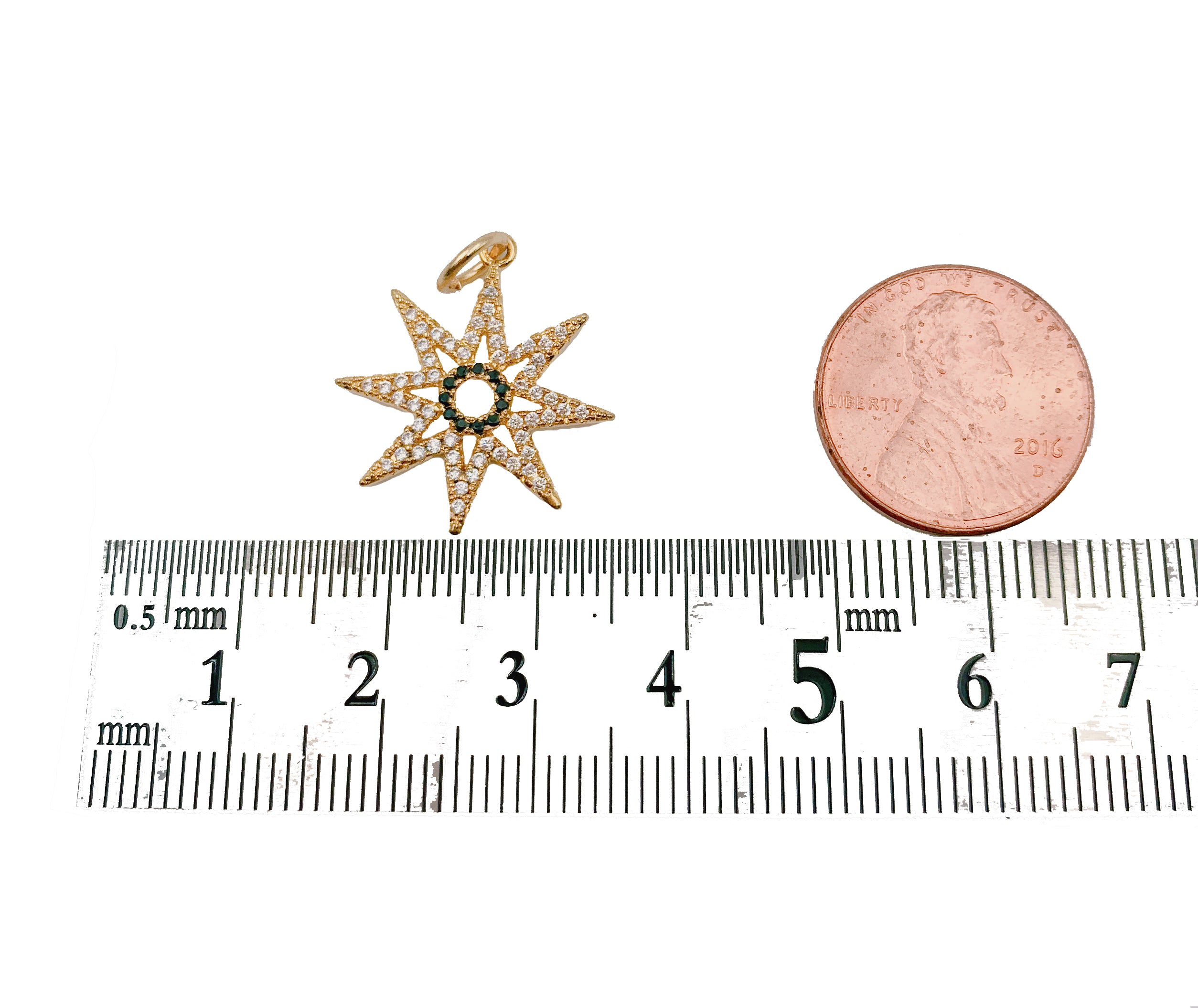 Starburst Charm Pendant, 18K Gold CZ Micro Pave Starburst Pendant, Star Charm, Star Pendant, Star Necklace, 20mm, CP1122