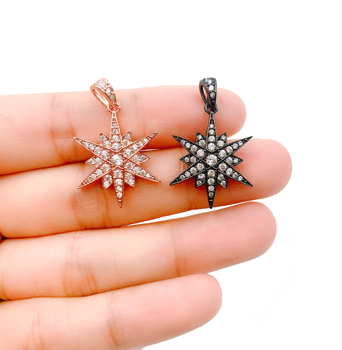 Starburst Charm Pendant, CZ Micro Pave Starburst Pendant, Star Charm, Star Pendant, Star Necklace, Cubic Zirconia, 19mm, CP1125