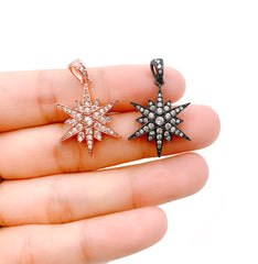 Starburst Charm Pendant, CZ Micro Pave Starburst Pendant, Star Charm, Star Pendant, Star Necklace, Cubic Zirconia, 19mm, CP1125