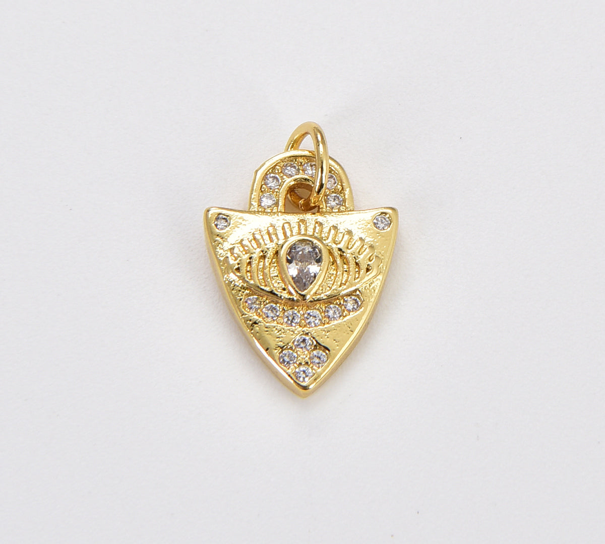 18K Gold Filled Evil Eye Charm Micro Pave Evil Eye Pendant, Evil Eye Shield Micro Pave CZ Pendant Charm, Protection Amulet Jewelry 15x11mm, CP1151