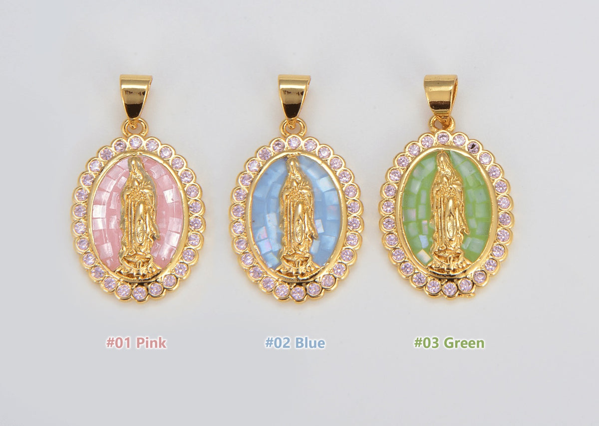 24K Gold Filled Cubic Zirconia Micro Pave Virgin Mary Pendant, Our Lady Of Guadalupe, CP1156