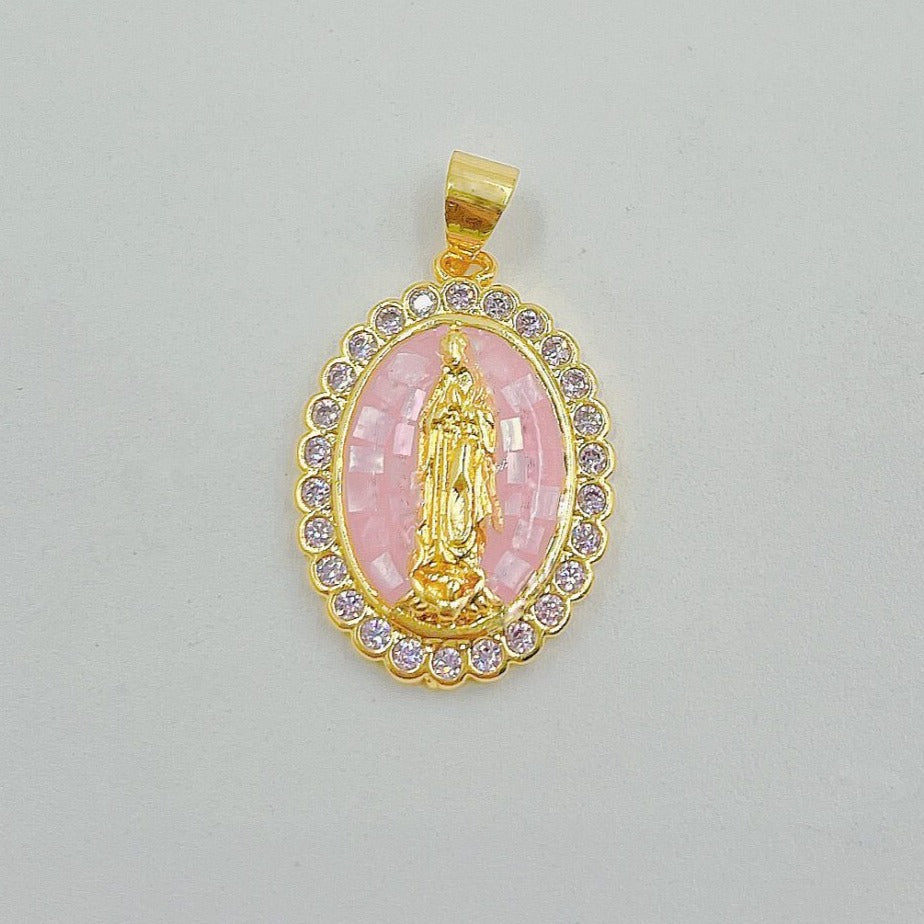 24K Gold Filled Cubic Zirconia Micro Pave Virgin Mary Pendant, Our Lady Of Guadalupe, CP1156