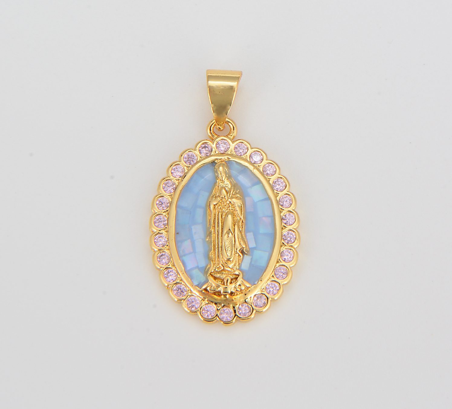 24K Gold Filled Cubic Zirconia Micro Pave Virgin Mary Pendant, Our Lady Of Guadalupe, CP1156