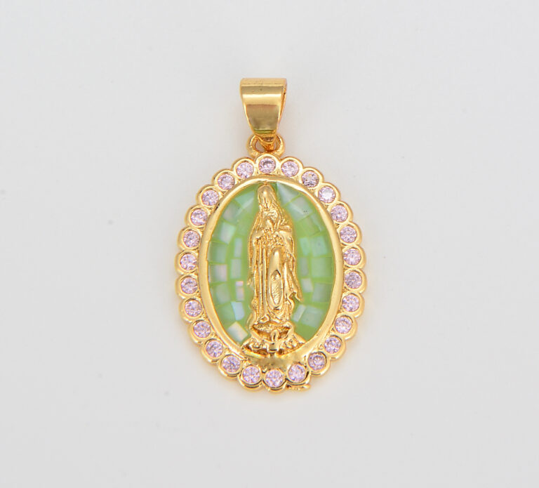 24K Gold Filled Cubic Zirconia Micro Pave Virgin Mary Pendant, Our Lady Of Guadalupe, CP1156