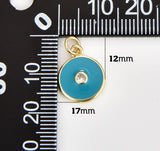 Enamel Evil Eye Charm Pendant, 18K Gold Turquoise Blue CZ Micro Pave Evil Eye Pendant, Evil Eye Necklace, Evil Eye Charm, 12x17mm, CP1158
