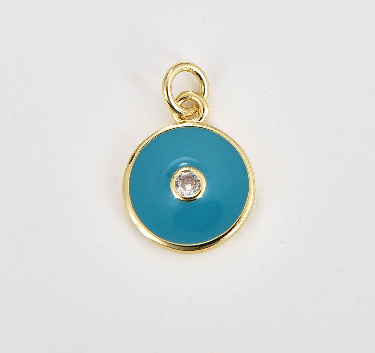 Enamel Evil Eye Charm Pendant, 18K Gold Turquoise Blue CZ Micro Pave Evil Eye Pendant, Evil Eye Necklace, Evil Eye Charm, 12x17mm, CP1158