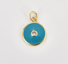 Enamel Evil Eye Charm Pendant, 18K Gold Turquoise Blue CZ Micro Pave Evil Eye Pendant, Evil Eye Necklace, Evil Eye Charm, 12x17mm, CP1158