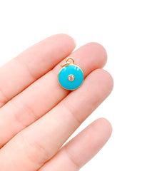 Enamel Evil Eye Charm Pendant, 18K Gold Turquoise Blue CZ Micro Pave Evil Eye Pendant, Evil Eye Necklace, Evil Eye Charm, 12x17mm, CP1158