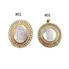 18K Gold Virgin Mary Charm, CZ Micro Pave Virgin Mary Pendant, Our Lady of Guadalupe, Virgin Mary for Necklace Jewelry 32x28mm, CP1165