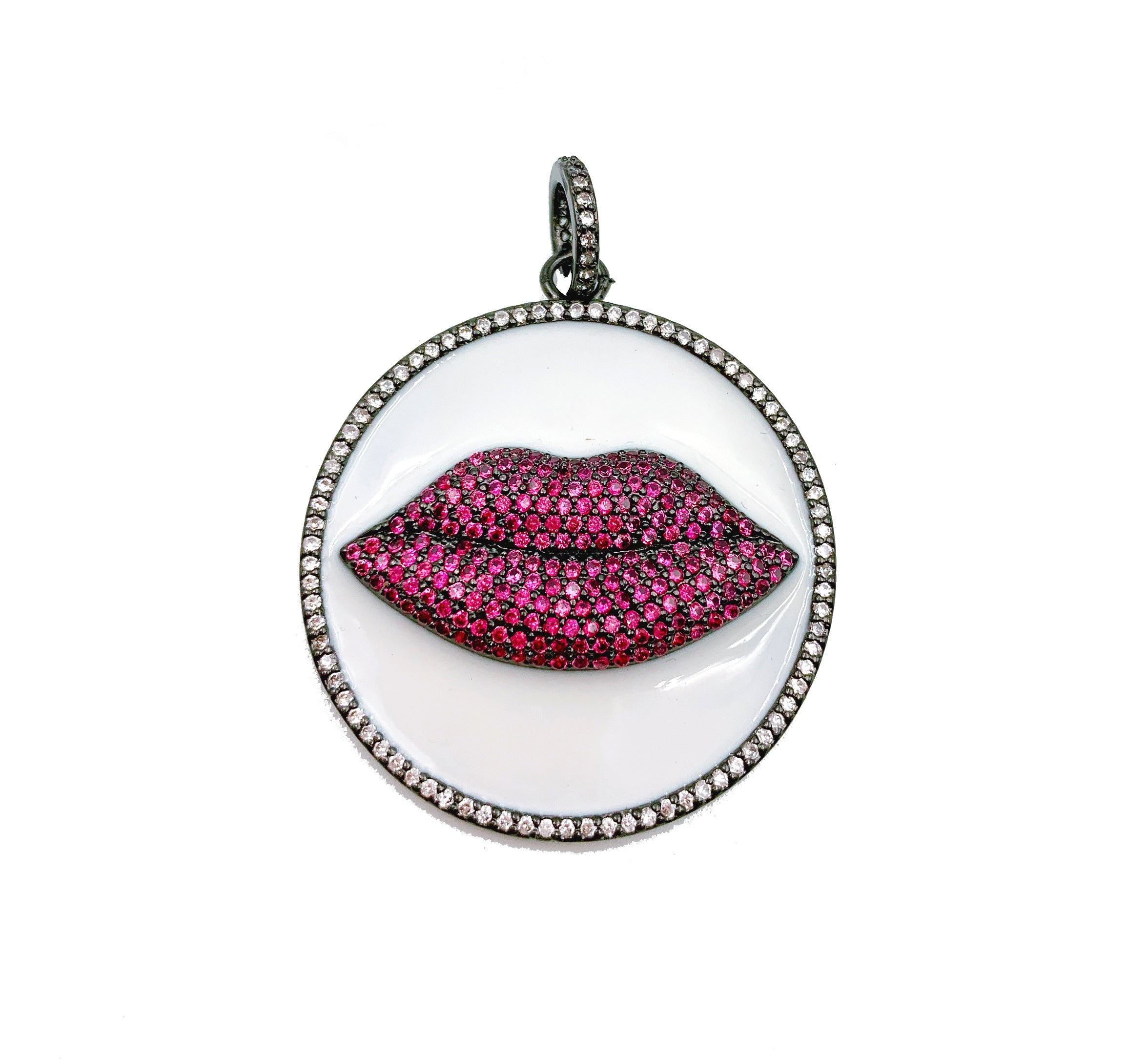 Enamel Hot Lips Charm, CZ Micro Pave Lips Pendant, Enamel Lips Charm, Mouth Charm, Cubic Zirconia, Lips Charm, 35x9mm, CP1168