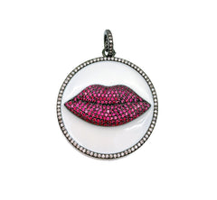 Enamel Hot Lips Charm, CZ Micro Pave Lips Pendant, Enamel Lips Charm, Mouth Charm, Cubic Zirconia, Lips Charm, 35x9mm, CP1168