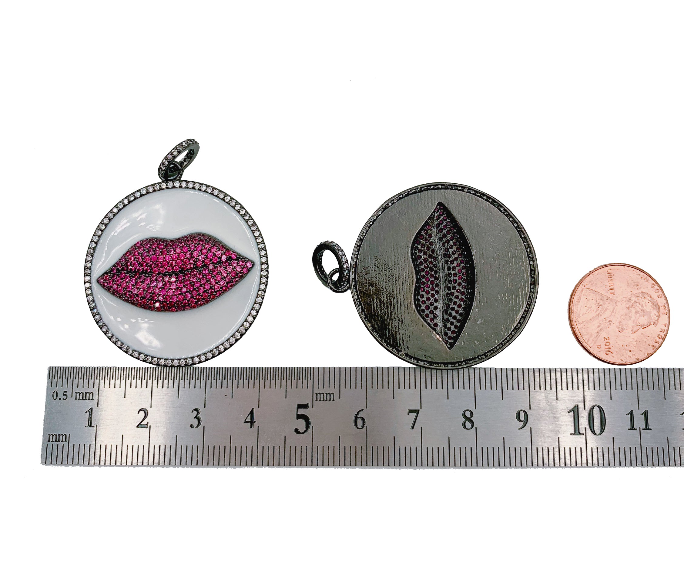 Enamel Hot Lips Charm, CZ Micro Pave Lips Pendant, Enamel Lips Charm, Mouth Charm, Cubic Zirconia, Lips Charm, 35x9mm, CP1168