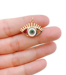 14K Gold Filled Evil Eye with Lashes Charm, Enamel Evil Eye Pendant, Evil Eye Charm, Evil Eye Necklace, Greek Eye Charm, 23mm, CP1179