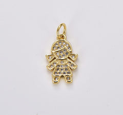 18K Gold Filled Girl Charm Pendant, Cubic Zirconia Micro Pave Girl Pendant, Kids Charm, Cubic Zirconia, Charm Necklace, 15x10mm, CP1181A