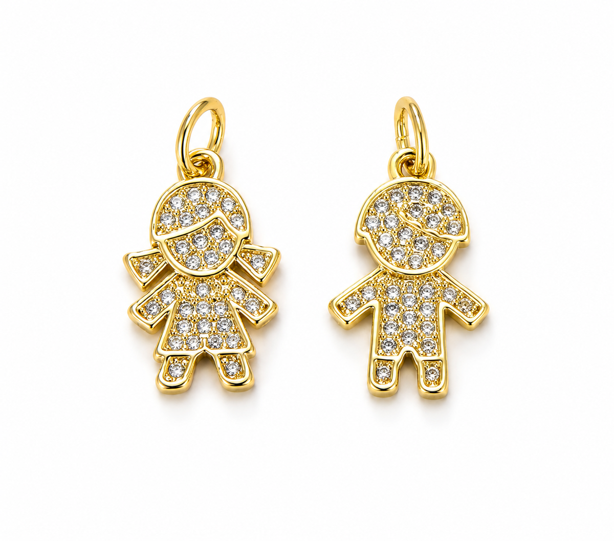 Gold Filled Boy and Girl Couple Charm Pendant, CZ Pave Kids Charm for Necklace Bracelet DIY Jewelry Making Supplies Cute Family Gift, CP1181